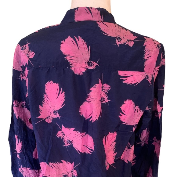 Amanda Uprichard Navy Blue & Pink Feather Print Tunic Top - M - Picture 6 of 10